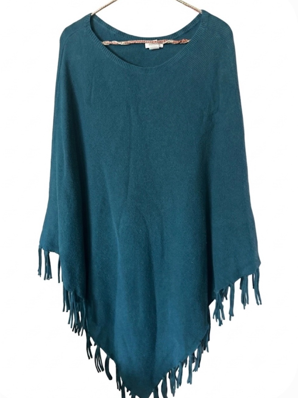J Jill Teal Fringe Poncho Sweater - Women size Xl-3X